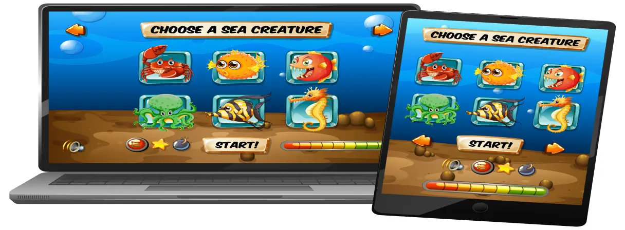 Underwater with animal sea game different electronics gadget screens